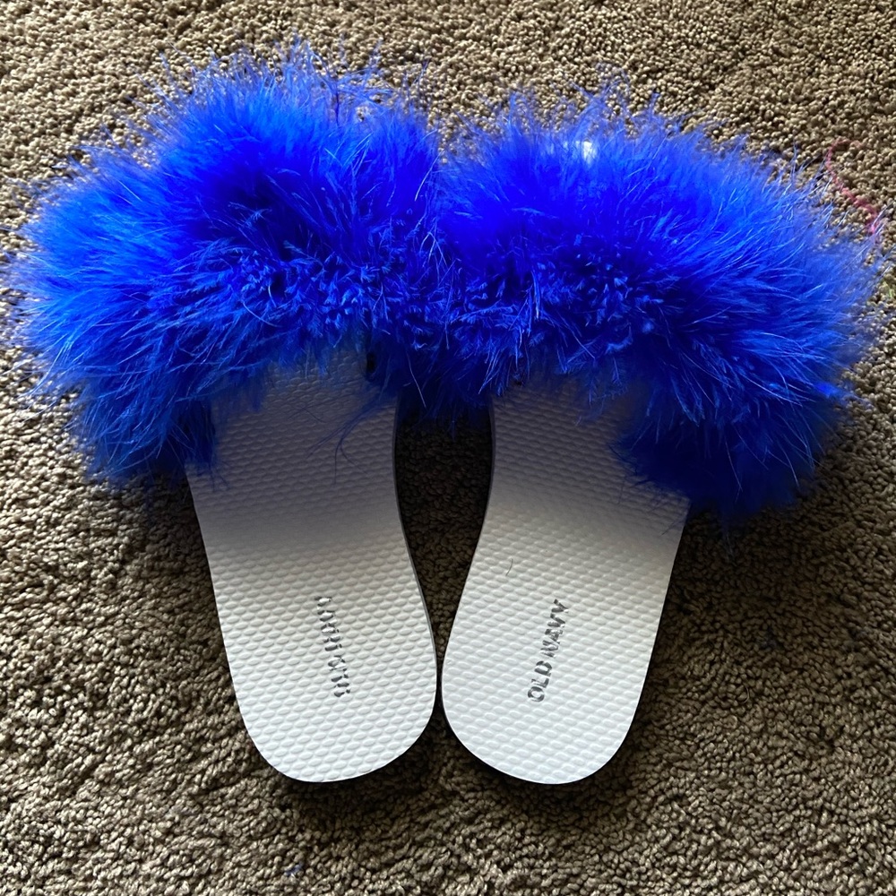 Blue Furry Hand Made Old Navy Slides .